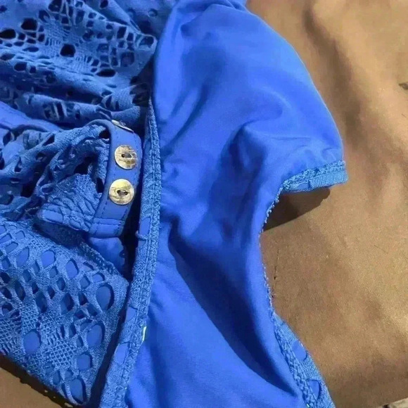 Unbranded Blue One Piece Swim Bathing Suit Spaghetti Neck Strap Large Pre-owned - Picture 6 of 6